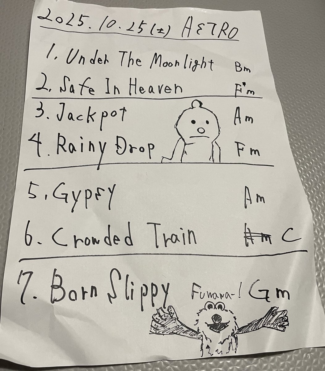 ASTRO241102's tweet photo. 10/25(土)軋轢Vol.40

お越し頂きASTROをご覧になられた皆様、ありがとうございました。

鍵盤の浅野くんとドラムのウォンさんも、今のASTROを作り上げて頂きありがとうございました。

ASTROは今後どうなっていくのか？
それはリーダーつよさんが動画で語ってくれるでしょう😇 https://t.co/4P19YoBBzU