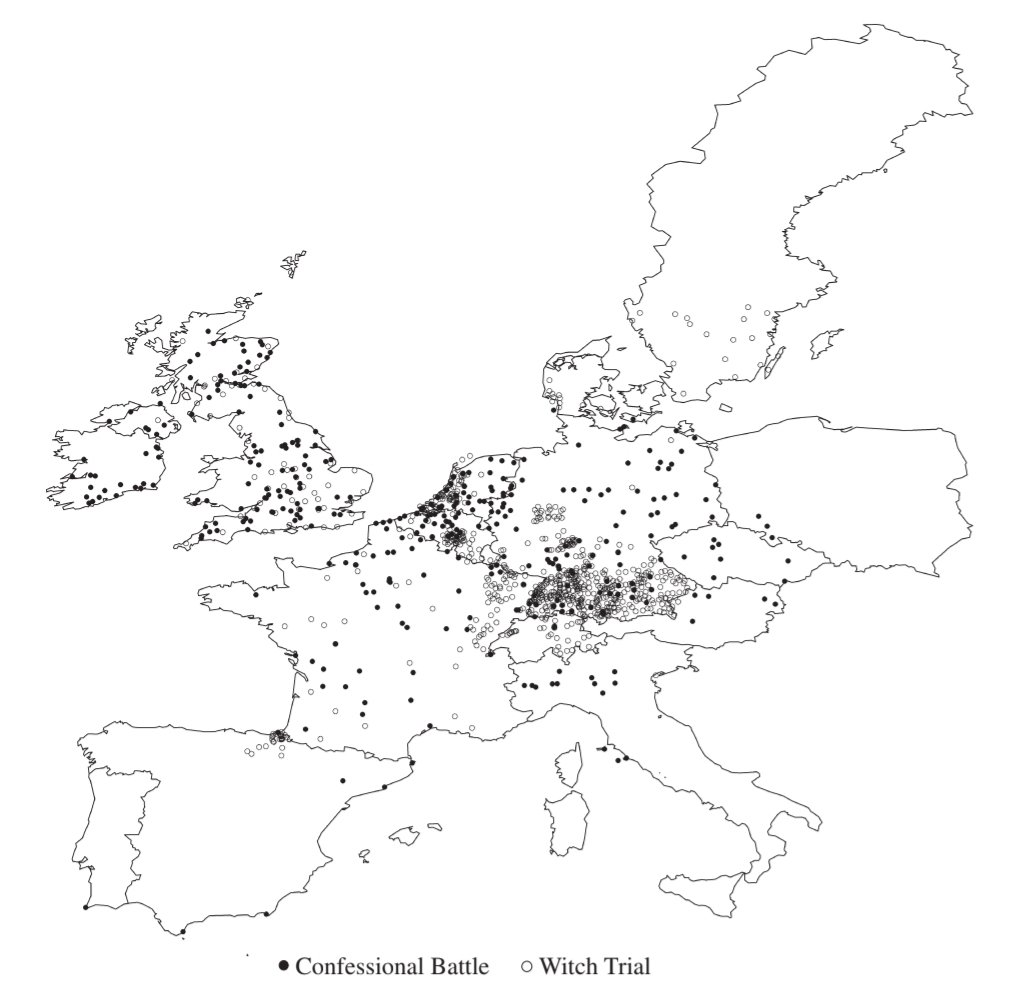 cremieuxrecueil's tweet image. Here&apos;s another map that should make motivations clearer.

Witch trials primarily took place in times and places marked by religious competition for worshipper market share.