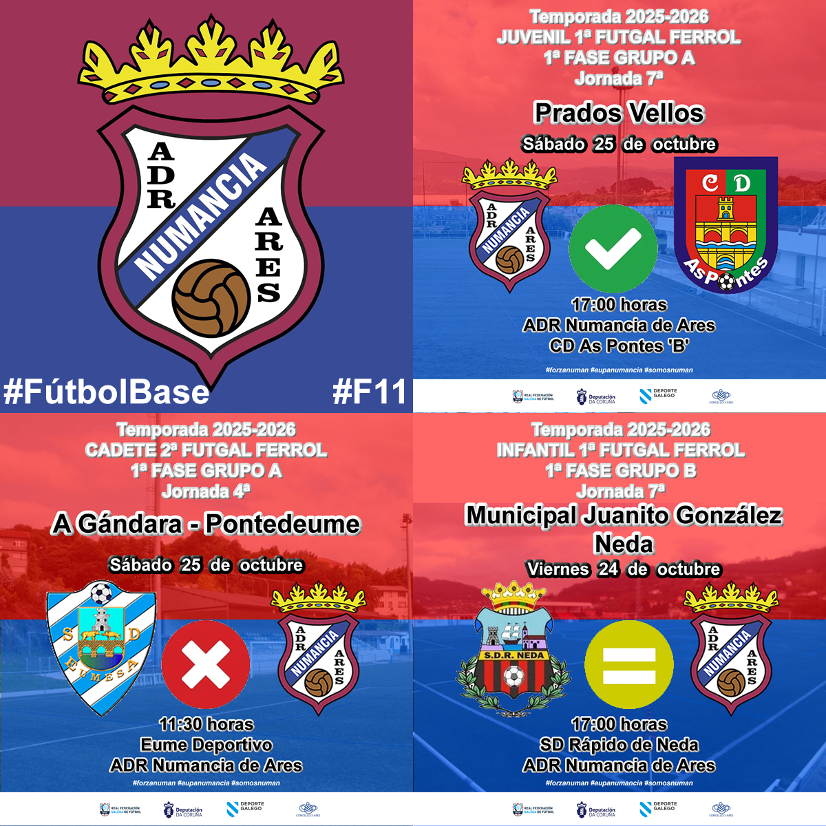 #Juvenilese Ganan, #Cadetes pierden e #infantiles empatan. ADR Numancia de Ares fútbol 11
