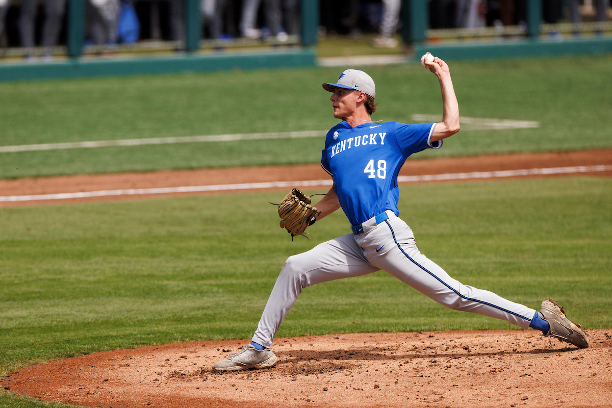 UKBaseball's tweet photo. Well hello there, Slim Reaper! 🔪🔪

Cleaver makes quick work of things in the first, striking out a pair. https://t.co/BjKo1uRgKu