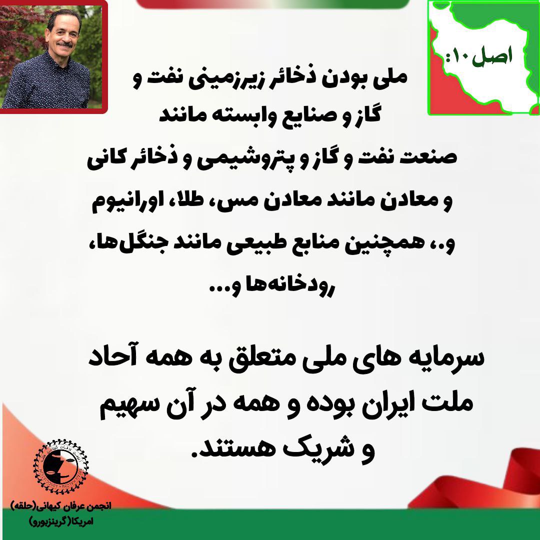 اصل ۱۰ مانیفست رنسانس ایران آزاد:

«ملی بودن مخازن زیرزمینی نفت و گاز و صنایع وابسته مانند صنعت نفت و گاز و پتروشیمی. همچنین ملی بودن کلیه معادن مانند مس، طلا، اورانیوم و… ، جنگل ها، رودخانه ها و…»
#محمدعلی_طاهری 
#مانیفست_رنسانس_ایران_آزاد