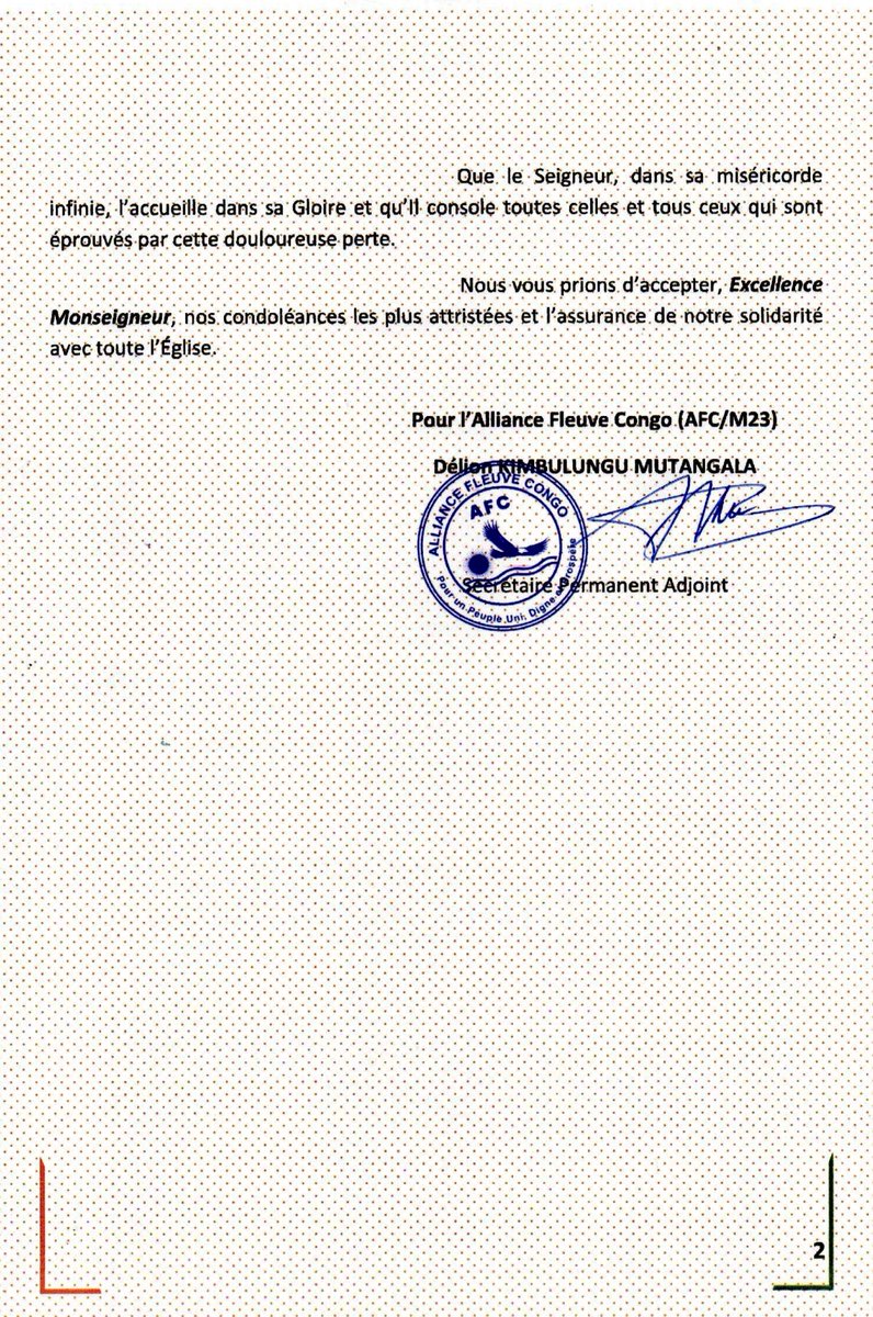C'est avec une profonde tristesse que nous avons appris le rappel à Dieu de Monseigneur Faustin Ngabu. Nous présentons nos sincères condoléances à sa famille, à l’Église catholique ainsi qu’à l’ensemble du peuple congolais.