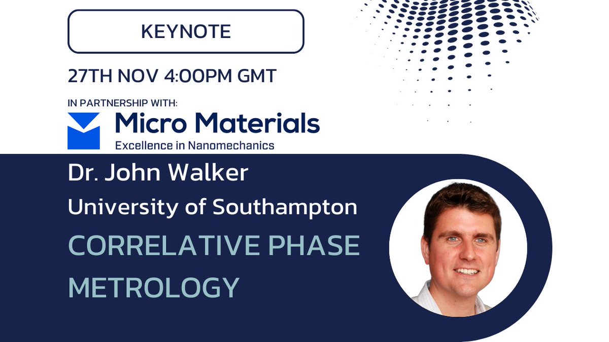 VenturesSurf's tweet image. A very special welcome to Dr John Walker, our upcoming Surface Ventures Keynote speaker for 27th November!

Register for the Keynote here: my.demio.com/ref/u1i4fIuhX4…

#webinar #keynote #ECR #nanoindentation #nanomechanics #materialsscience #spectroscopy #SEM #microscopy