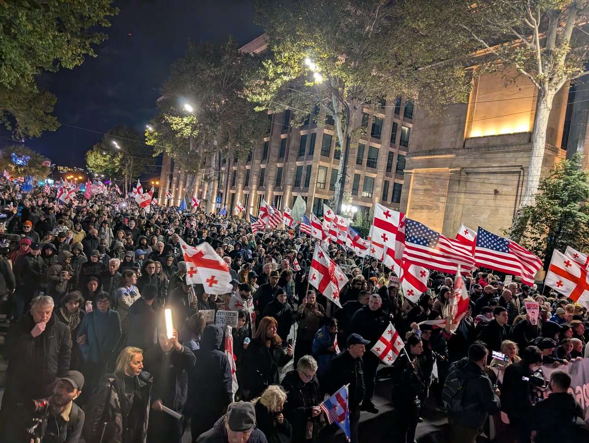 Lots of U.S. flags today on day 333 of uninterrupted protests in Georgia. 🇬🇪🇺🇸

The MEGOBARI Act in the U.S. Congress could put real pressure on the illegitimate, pro-Russian Georgian Dream regime.