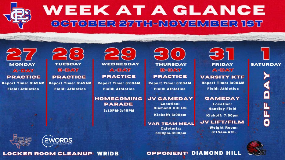 Week at a Glance: 

HOMECOMING WEEK! October 27-November 1st.
