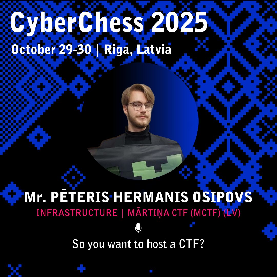 certlv's tweet image. 💡Kibertreniņi ir vieta, kur kļūdas pārvēršas par prasmēm. 

30.oktobrī uz #CyberShock skatuves tematiskajā blokā “Kiber treniņi” eksperti dalīsies pieredzē par kibermācību poligonu izveidi un CTF izaicinājumu organizēšanu. #CyberChess2025

📅 Programma: cyberchess.lv