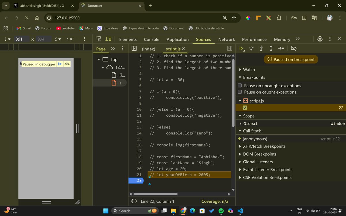 abhi0954's tweet photo. 👨‍💻 Day 47 complete!
🧠 Learnt about type coercion in JS
💡 Solved conditional questions
JS keeps surprising me every day 😄
#100DaysOfCode #JavaScript #WebDev #CodingCommunity https://t.co/q9Y8K7AtZq