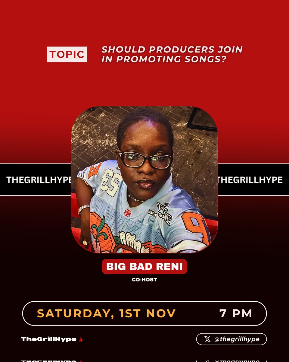 Hope your reminder is set.

Let's meet our Host, co-hosts &amp; guests 

  📅 Date: 1st-11-2025

 ⏰ Time: 7:00pm

 Space 🔗 x.com/i/spaces/1lPKq…

 🎙️ Topic: Should Producers join in promoting songs??

Host <a href="/k_kuyet/">kuyet hephzibah</a>
Co-host <a href="/BigBadReni/">R$.</a>