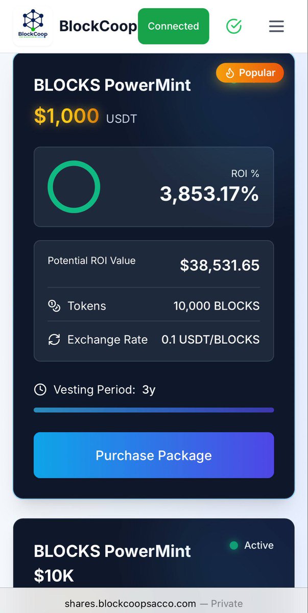 📣📢 A very Unique New Gem in town guys 🧨

$BLOCKS surpassed $1.55M MC &amp;amp; the $1K minting package became the most popular package 🔥with current potential ROI now over 3800% . 

Mint/Mine your BLOCKS today at  shares.blockcoopsacco.com 🚀

🟢 1 BLOCKS = $3.9 on DEXs like