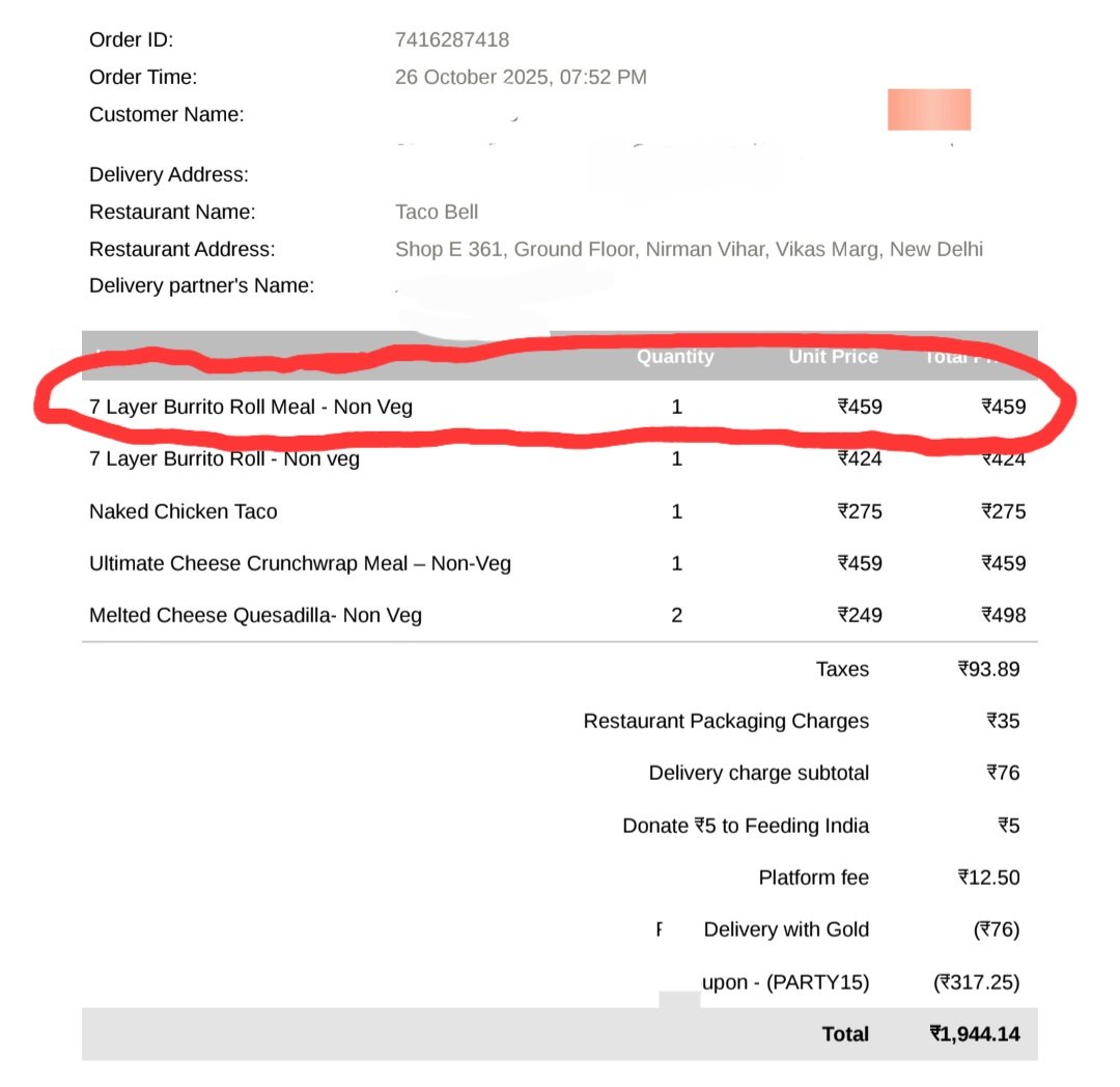 sudeesh73's tweet photo. Zomato customer care in 2025:
Missing ₹450 item → Refund ₹100
Math powered by Artificial Intelligence driven chat....not Common Sense. 🤖🧮
@zomato pls don’t make me open a support ticket on Swiggy next time 💀 Rs 459 item not delivered and zomato chat offers Rs 100 as refund! https://t.co/cio07HvoJg