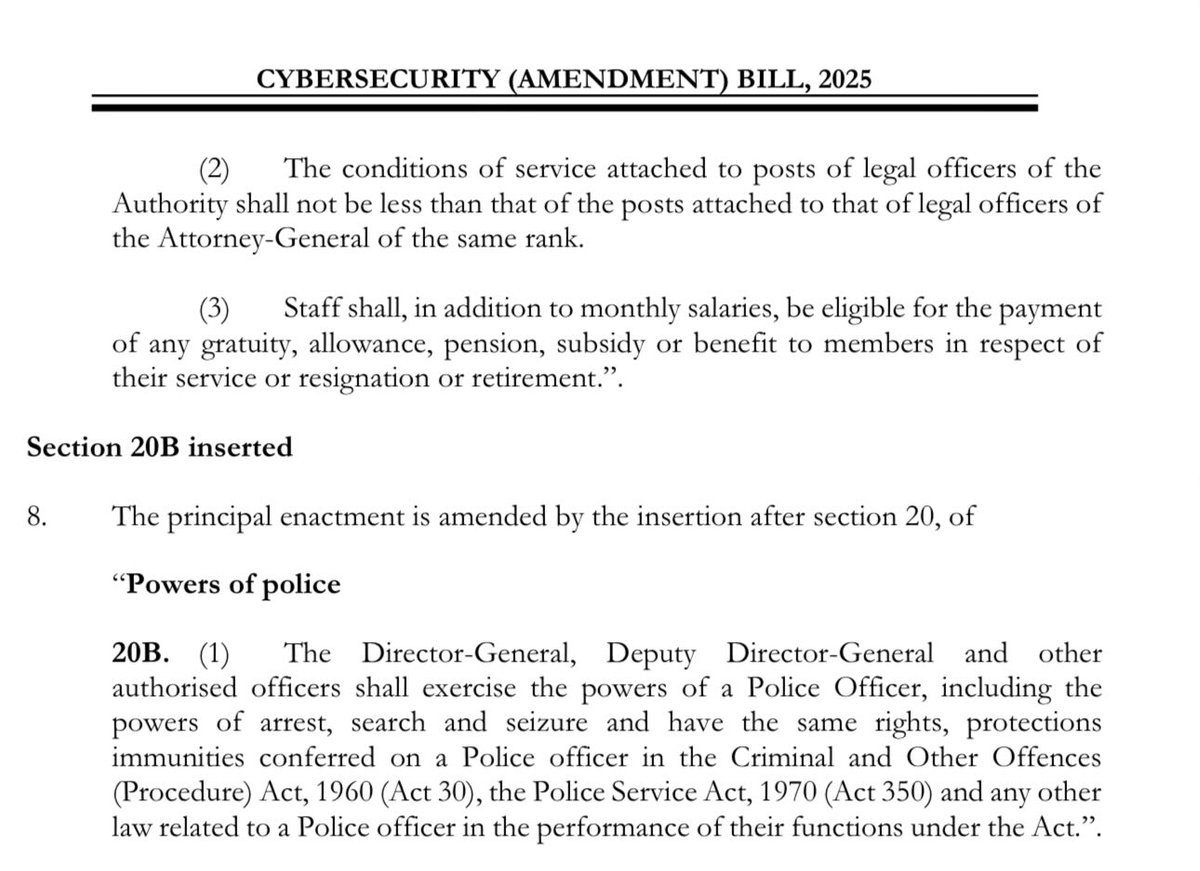 Why is the Director-General of the <a href="/CSAGhana/">Cyber Security Authority Ghana</a> being given full police powers: arrest, search, and seizure under Section 20B of the Cybersecurity (Amendment) Bill 2025?

Since when did a regulator become law enforcement? This clause hands bureaucrats the same powers as the Police