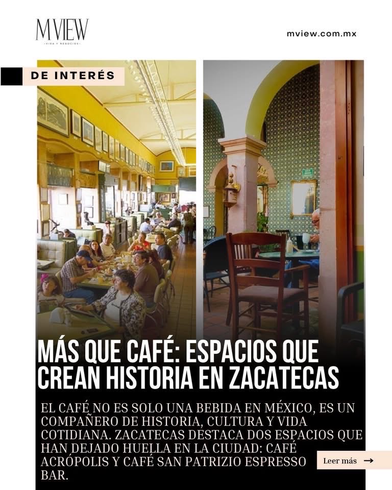 MVIEW_MX's tweet image. En Zacatecas, el café sabe a historia. Desde el tradicional Café Acrópolis hasta el acogedor San Patrizio, cada taza guarda recuerdos, conversaciones y rincones llenos de vida.

👉: mview.com.mx/mas-que-cafe-e…

#MVIEW #Café #Zacatecas