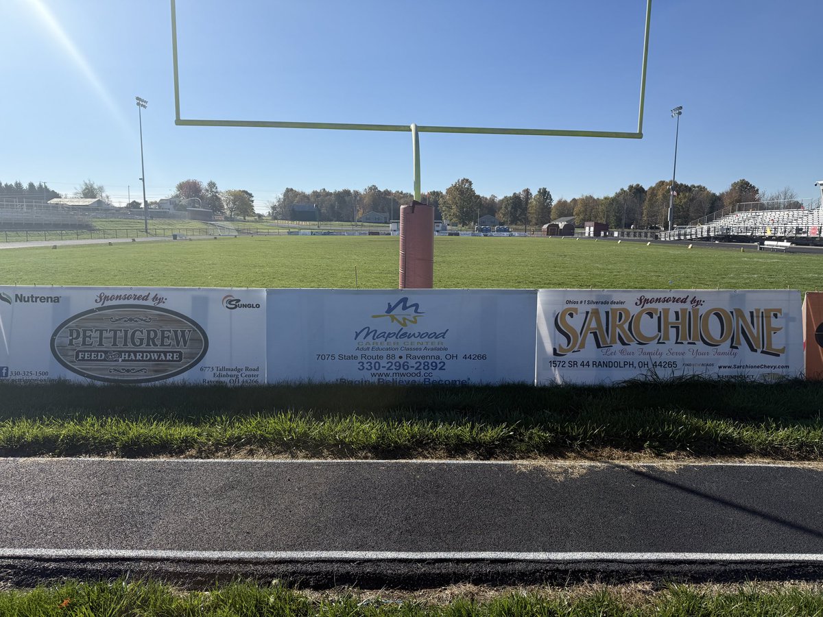 We'd like to thank our Freedom Field end zone sponsors!

Pettigrew Feed &amp; Hardware Inc. - Maplewood Career Center - Sarchione Chevrolet Randolph