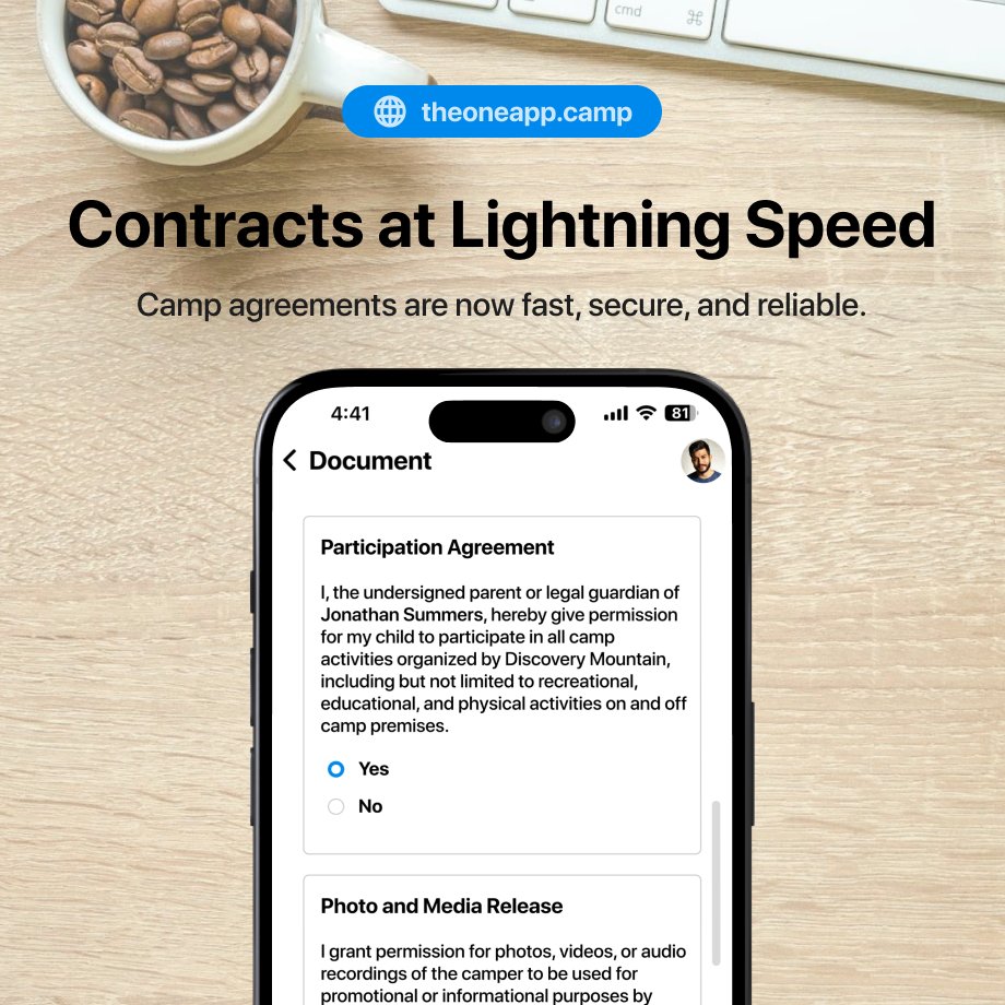 The_OneApp's tweet image. Forget delays! Send, sign, and approve contracts instantly with The One App. Camp agreements are now fast, secure, and reliable. ⚡ #TheOneApp #DigitalContracts #PaperlessCamp