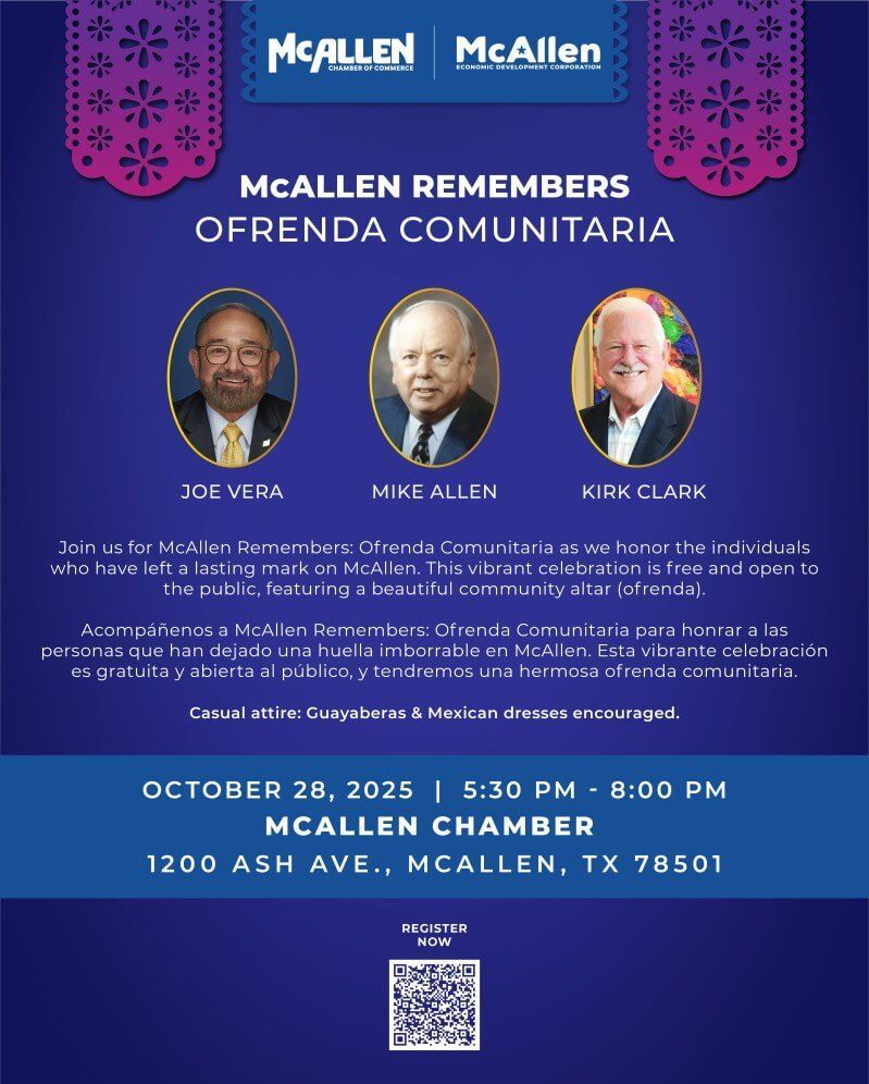 Join the McAllen Chamber of Commerce on Oct. 28 for McAllen Remembers: Ofrenda Comunitaria as they honor the individuals who have left a lasting mark on McAllen. valleybusinessreport.com/event/mcallen-…