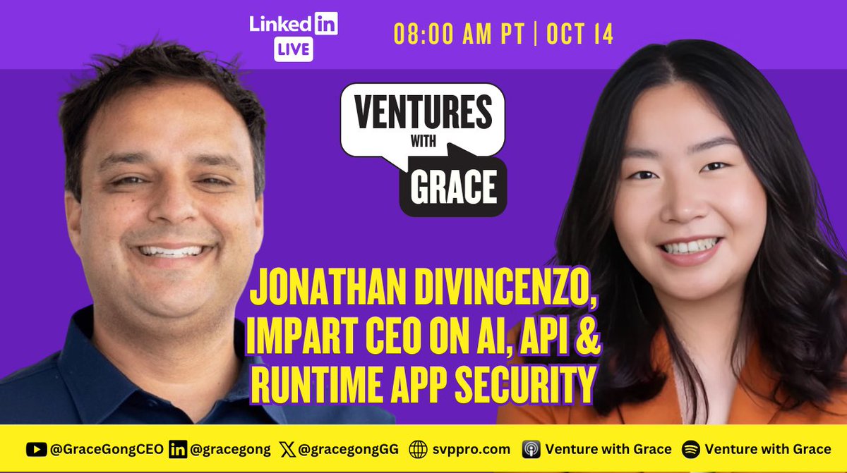 gracegongGG's tweet image. Listen to my conversation with Jonathan DiVincenzo, Co-Founder &amp;amp; CEO of @impartsecurity on

Spotify: bit.ly/3v1R0Tu
Apple: bit.ly/4bTCwpD
Youtube: bit.ly/3uXthnv

#Cybersecurity 

#APISecurity 

#StartupLeadership 

#AIProtection 

#VentureCapital