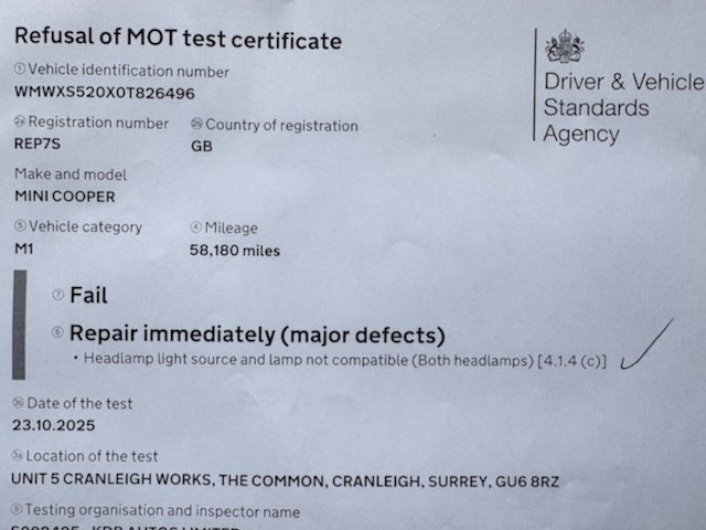 It could be old news, and I missed it, but if you've passed the last two MoTs with replacement LED bulbs giving a legal beam pattern, they're now an instant fail. You can retrofit LEDs, but only by replacing the whole unit.