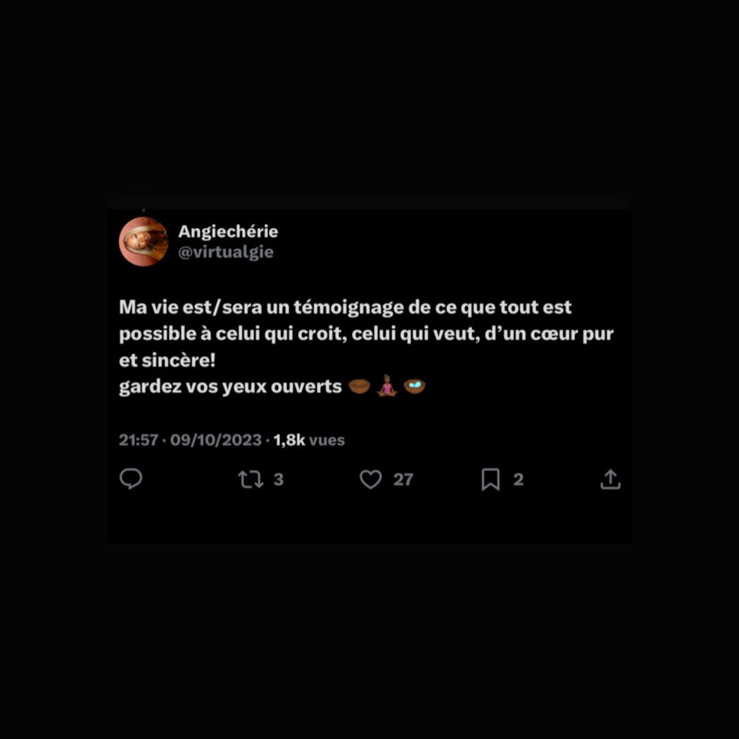 virtualgie's tweet image. J’étais dans mon coin, je me suis rendue compte que ce n’était pas juste par volonté mais parce que je craignais un peu de voir mes rêves et ambitions devenir réalité.

Aveux d’amour, 
3 titres,
mercredi 29 octobre.