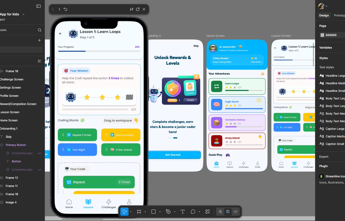 thealexajacobs's tweet image. Just a quick snippet from a fun UI project, a coding app for kids 🥳
Designed to make learning loops and logic feel like an adventure!
#UIDesign #UXDesign #ProductDesign #KidsApp #EdTech #FigmaDesign
