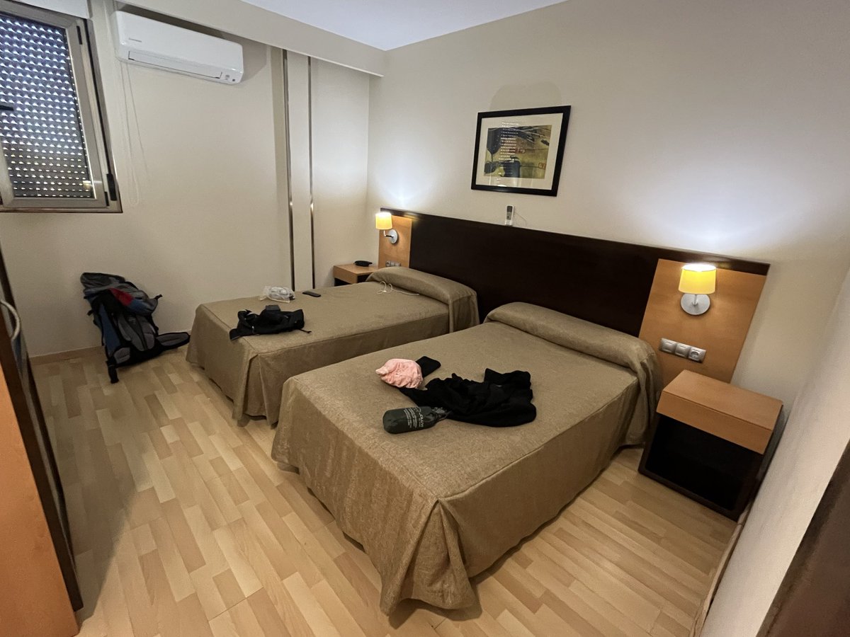 Strobe_Lightly's tweet photo. Home for tonight, Hotel Castillo El Burgo. Sounds exotic but it’s a motorway service station just off the #Camino Frances. Spacious double plus large private bathroom for just 38€. 
#5000miles https://t.co/TQyxBOohON