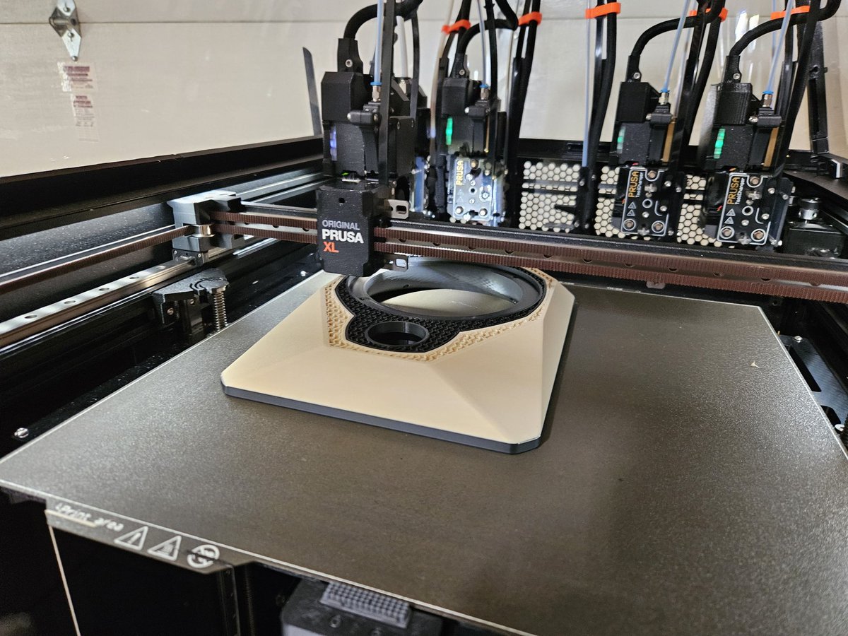 I can finally jam out at my workbench! I'm really excited with how these <a href="/DepositionSound/">Deposition Sound</a> speakers came together, and they sound great! Some woodfill filament with wood stain and polished Brass PLA from <a href="/Proto_pasta/">Protopasta</a>. I'm a huge fan of functional 3D prints and I plan on using