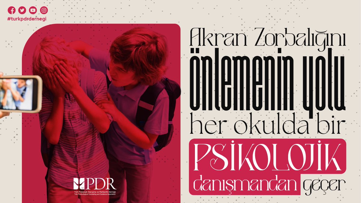 Akran zorbalığı, sessiz bir çığlıktır.
Bir çocuğun okulda yaşadığı her olumsuz deneyim, geleceğine iz bırakabilir.
Bu izleri silmenin, güvenli ve destekleyici bir okul iklimi oluşturmanın yolu;
her okulda bir Psikolojik Danışmandan geçer.

📍Türk Psikolojik Danışma ve Rehberlik