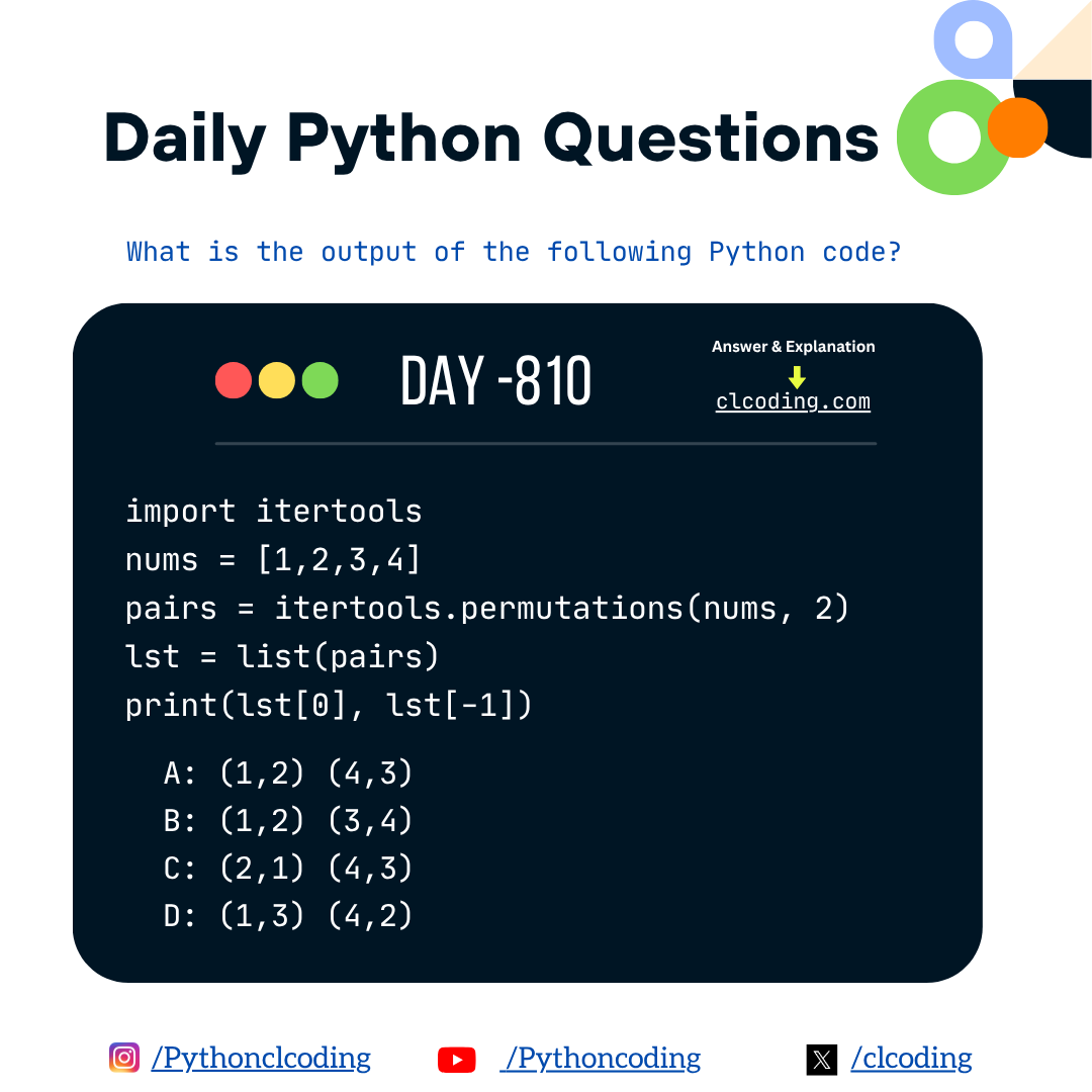 Python Coding challenge - Day 810| What is the output of the following Python Code?
clcoding.com/2025/10/python…