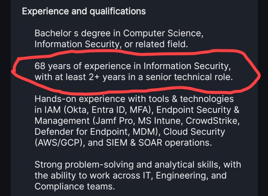 CoderbyChance's tweet image. Found this random job post on Naukri ... 68 years of experience ... 💀
▪️I have to wash my eyes after seeing this. 🙂