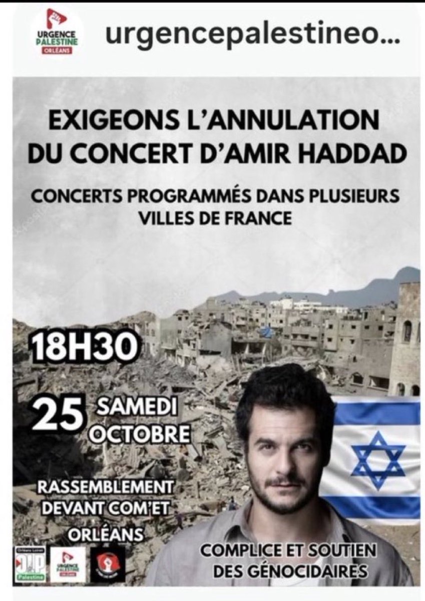 S’en prendre à un artiste pour ses origines ou sa double nationalité, c’est franchir une ligne rouge.
Les appels à l’annulation des concerts d’Amir Haddad sont une honte et un danger pour la République.
Le gouvernement doit mettre un terme à ces dérives.
Soutien plein et entier à