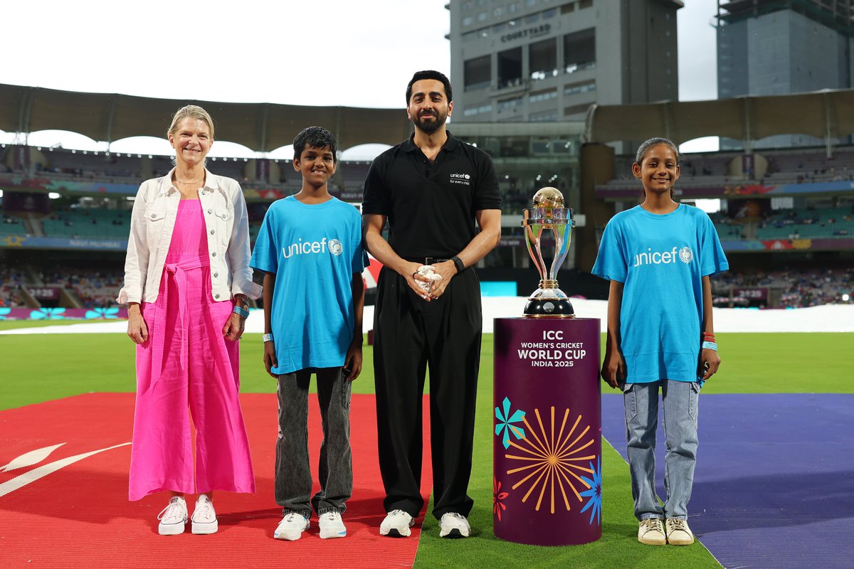 <a href="/UNICEFIndia/">UNICEF India</a> ambassador <a href="/ayushmannk/">Ayushmann Khurrana</a> was on hand at the India-Bangladesh #CWC25 group match in Navi Mumbai, helping spread the word on the #promisetochildren campaign.