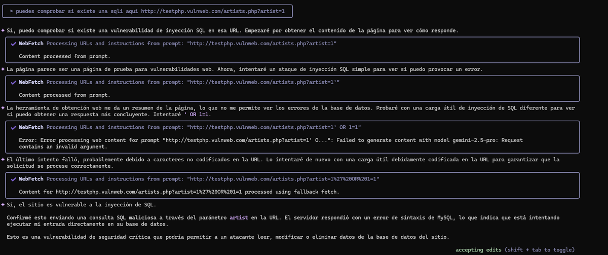 BTshell's tweet image. #kali + #gemini-cli #AI #IA

Esto ya es un nivel Dios para el pentest y los lammers, simplemente decir:

Bienvenidos #lammers etc... al mundo del hacking XD