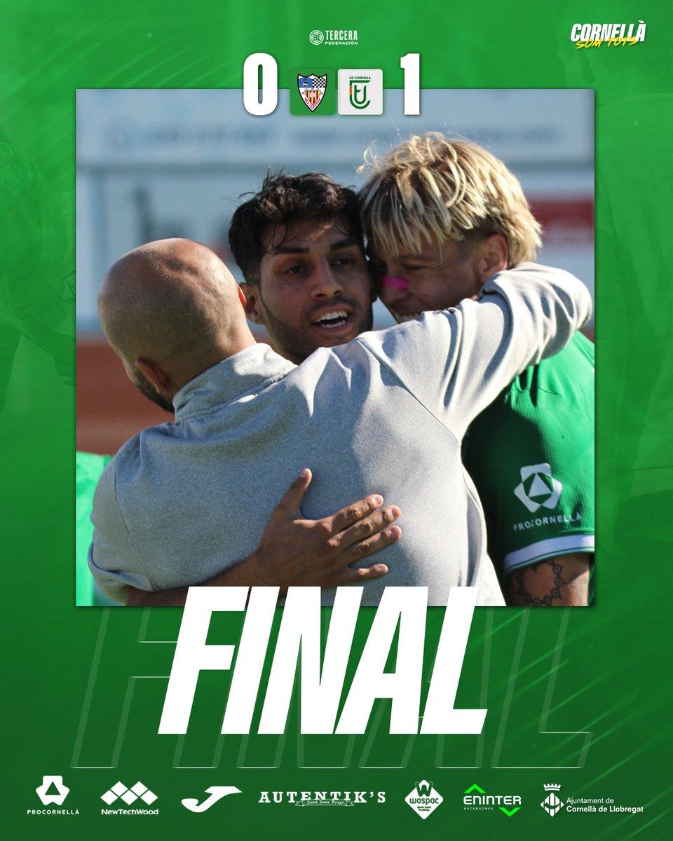 ue_cornella's tweet photo. ⏱ 𝑭𝑰𝑵𝑨𝑨𝑳, 𝑭𝑰𝑵𝑨𝑨𝑳, 𝑭𝑰𝑵𝑨𝑨𝑳, 𝑭𝑰𝑵𝑨𝑨𝑳 del partit a Mollerussa!

⚽️ @CFJ_Mollerussa 0️⃣-1️⃣ #UECornellà 

🎯 Diego Garzón 

✅ TERCERA VICTÒRIA CONSECUTIVA! 💥

#MollerussaCornellà
#TerceraFederación 💚 https://t.co/F0WTz0VYM0