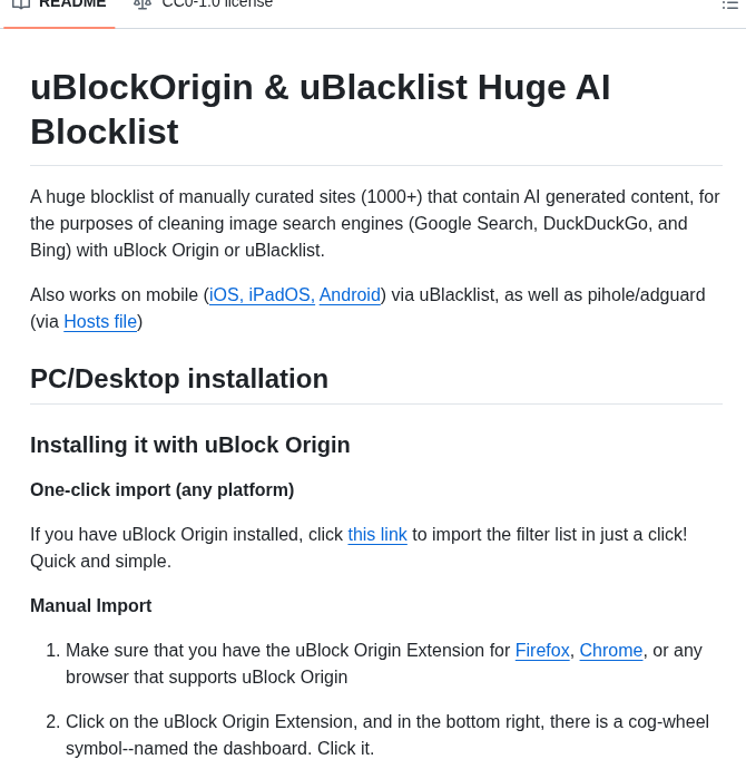 tom_doerr's tweet image. A blocklist for removing AI-generated content from image search results