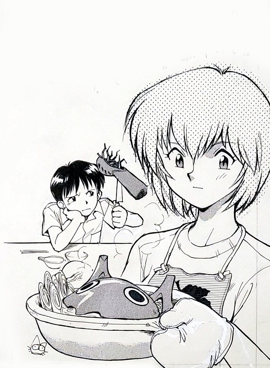 30周年でエヴァ劇場版6作品の再上映をしているそうなので、30年前のアニメージュのエヴァンゲリオンのカット(部分)でも。