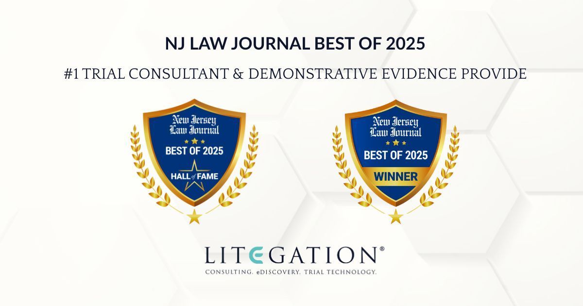 LITeGATION's tweet photo. Winning in court starts with clarity. 
Proud to be named #1 Trial Consultant and #1 Demonstrative Evidence Provider in the NJLJ 2025 Best Of awards!

Thank you for making us your trusted partner in trial success.

#LITeGATION #BestOfNJLJ #TrialConsulting #HallOfFame https://t.co/DgofvfmLrD