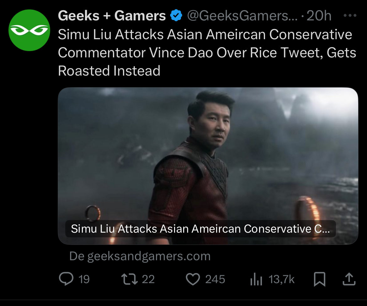 Cara, e o Simu Liu  (Shang chi) q está sendo cancelado na gringa por falar basicamente q cada um deve cuidar da sua vida, e n se meter nos costumes dos outros. Preciso nem falar nada né!!!