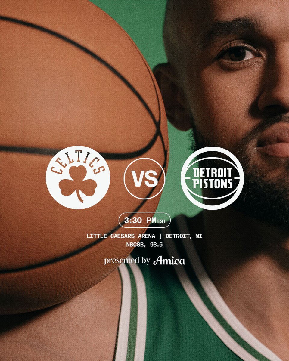 TODAY ☘️ Celtics at @DetroitPistons 
⏰ 3:30 PM
📺 @NBCSBoston
🎙️ @985TheSportsHub 
#DifferentHere