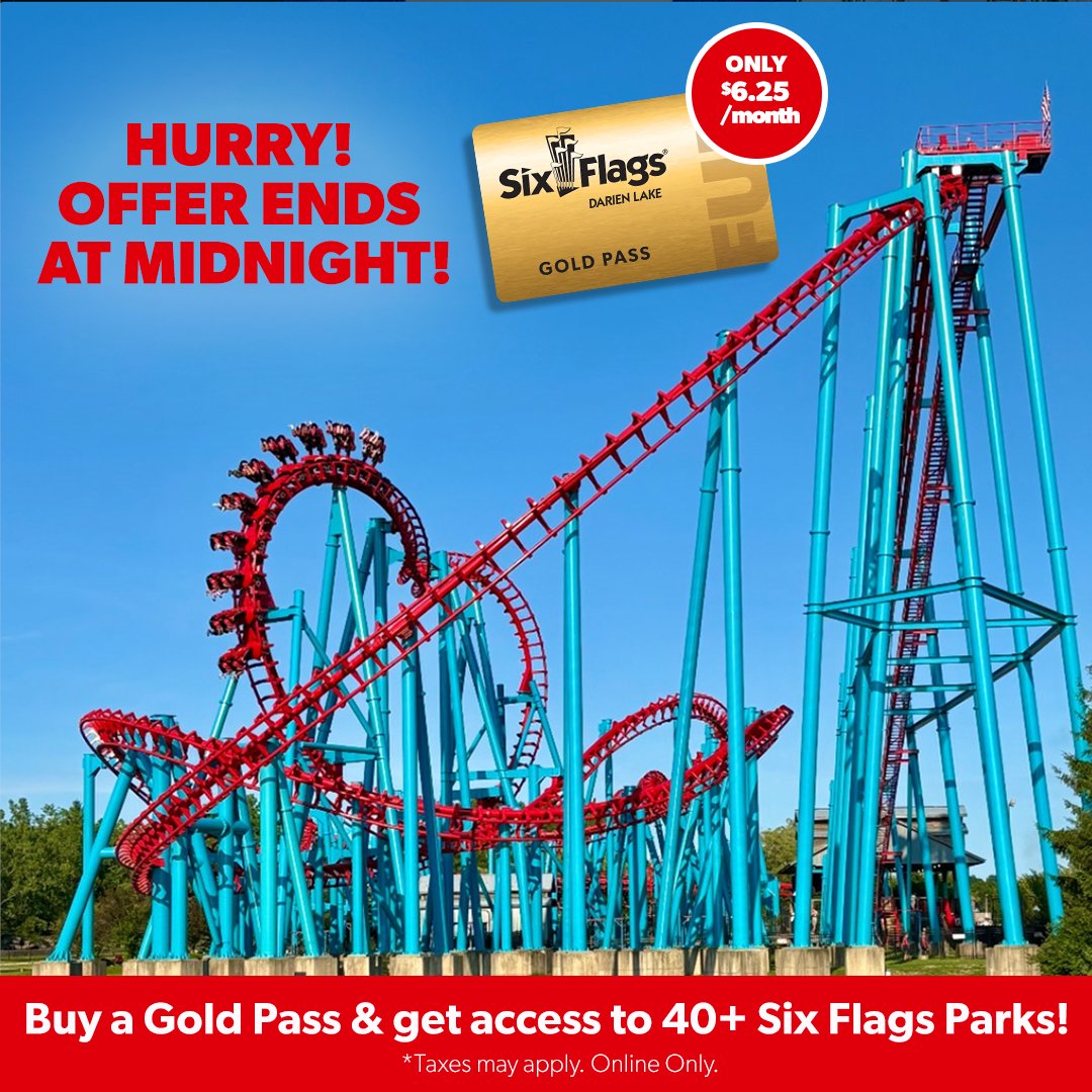 ⏰ Time’s running out! Get your 2026 Gold Season Pass for just $69 and unlock unlimited visits to Six Flags Darien Lake and access to 40+ Six Flags Parks across North America. 🎢💦

One pass. Endless thrills. 👉 bit.ly/4qjn0u9