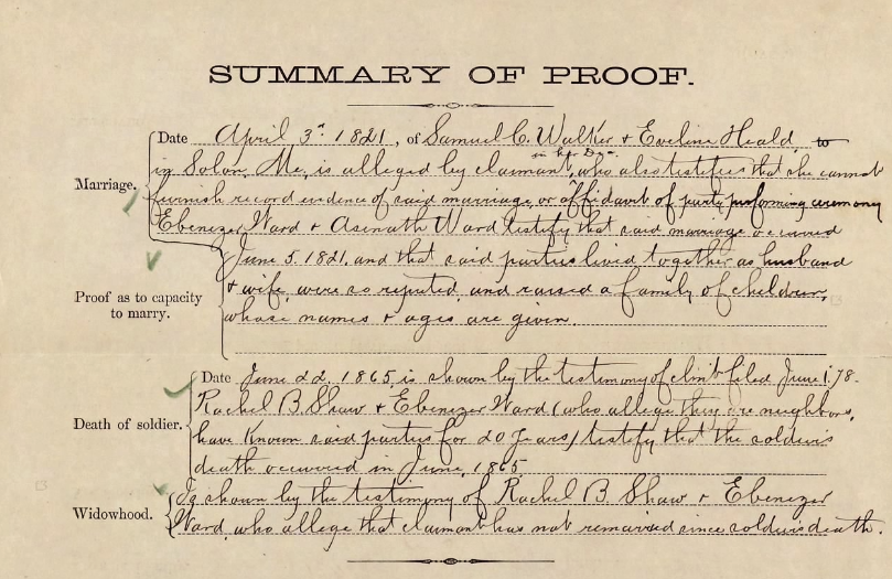 fold3's tweet image. Genealogy Tip: A pension file&apos;s Summary of Proof details evidence (often affidavits from close associates) for military service, marriage, and children. Pay attention to the affiants! They might be hidden relatives, leading to a family tree breakthrough. f3.social/6xyt