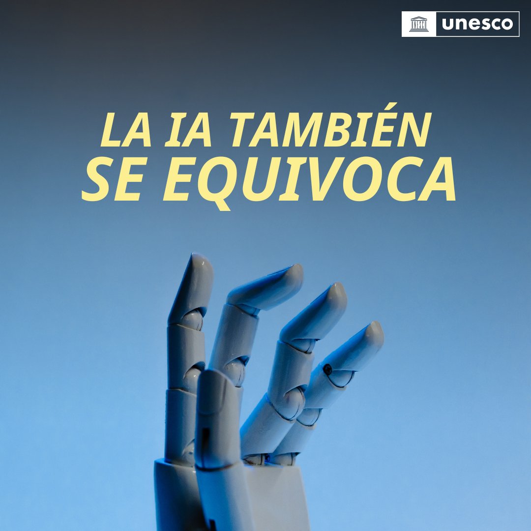UNESCO en español 🏛️#Educación #Ciencia #Cultura (@unesco_es) on Twitter photo La #IA puede sonar convincente… incluso cuando se inventa la respuesta.
Por eso, comprobar la información sigue siendo esencial.
Recuerda: la IA también se equivoca.
unesco.org/es/media-infor… La #IA puede sonar convincente… incluso cuando se inventa la respuesta.
Por eso, comprobar la información sigue siendo esencial.
Recuerda: la IA también se equivoca.
unesco.org/es/media-infor…