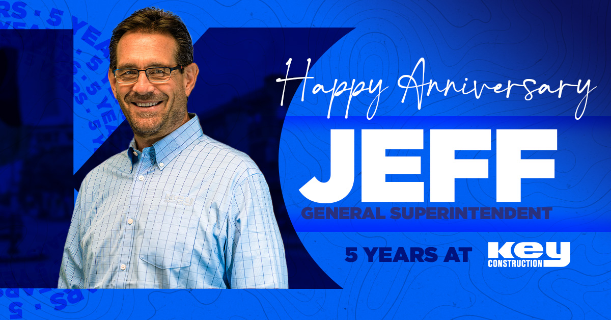 keyconstruction's tweet image. 🎉 Happy 5-Year Work Anniversary, Jeff! 🎉
Congrats to Jeff, our our Mission Critical General Superintendent, on 5 years with Key Construction! Your leadership and expertise keep our projects running strong. 👏 #TeamKey #WorkAnniversary #5YearsStrong