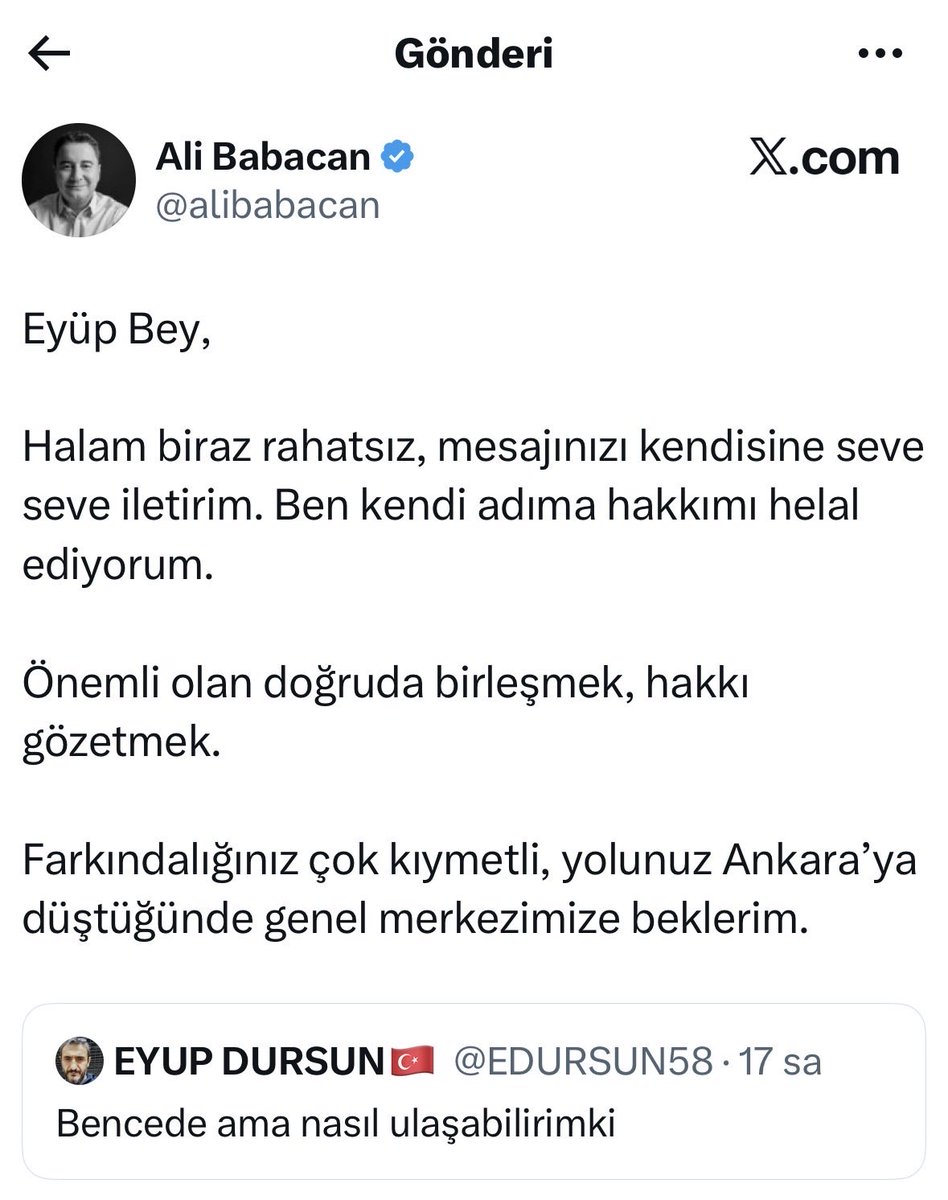 HaberKupur's tweet photo. Önce iftira attılar, sonra helalleşmek istediler.

Daha önce Ali Babacan’ın yaşayan halası hakkında “Halası Yahudi Mezarlığında gömülü” yalanı paylaşımda bulunan AKP’li isimler, iftira attıklarını itiraf etti ve helalleşmek istediklerini açıkladı.

Babacan,o şahıslardan birine yanıt vererek onu genel merkez binasına davet etti.