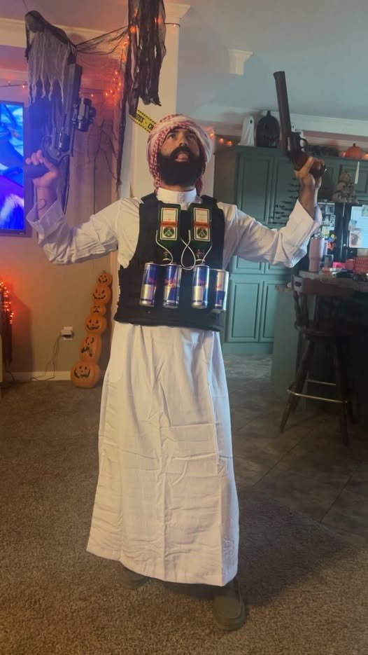 DrClownPhD's tweet image. That guy got fired from his job for this Halloween costume. He called himself the Jäger-Bomber 😭