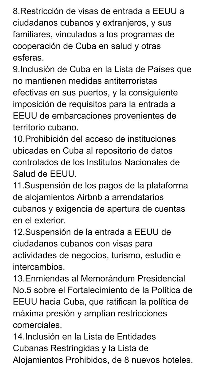 Josefina Vidal (@josefinavidalf) on Twitter photo Dice el Departamento de Estado de Marco Rubio que no hay bloqueo. ¿En serio? A otro con ese cuento! Las leyes y regulaciones que lo sustentan están bien vivas y en 2025, la lista de nuevas medidas de presión y asfixia contra #Cuba🇨🇺 va en aumento.
Aqui les van:
#TumbaElBloqueo! Dice el Departamento de Estado de Marco Rubio que no hay bloqueo. ¿En serio? A otro con ese cuento! Las leyes y regulaciones que lo sustentan están bien vivas y en 2025, la lista de nuevas medidas de presión y asfixia contra #Cuba🇨🇺 va en aumento.
Aqui les van:
#TumbaElBloqueo!