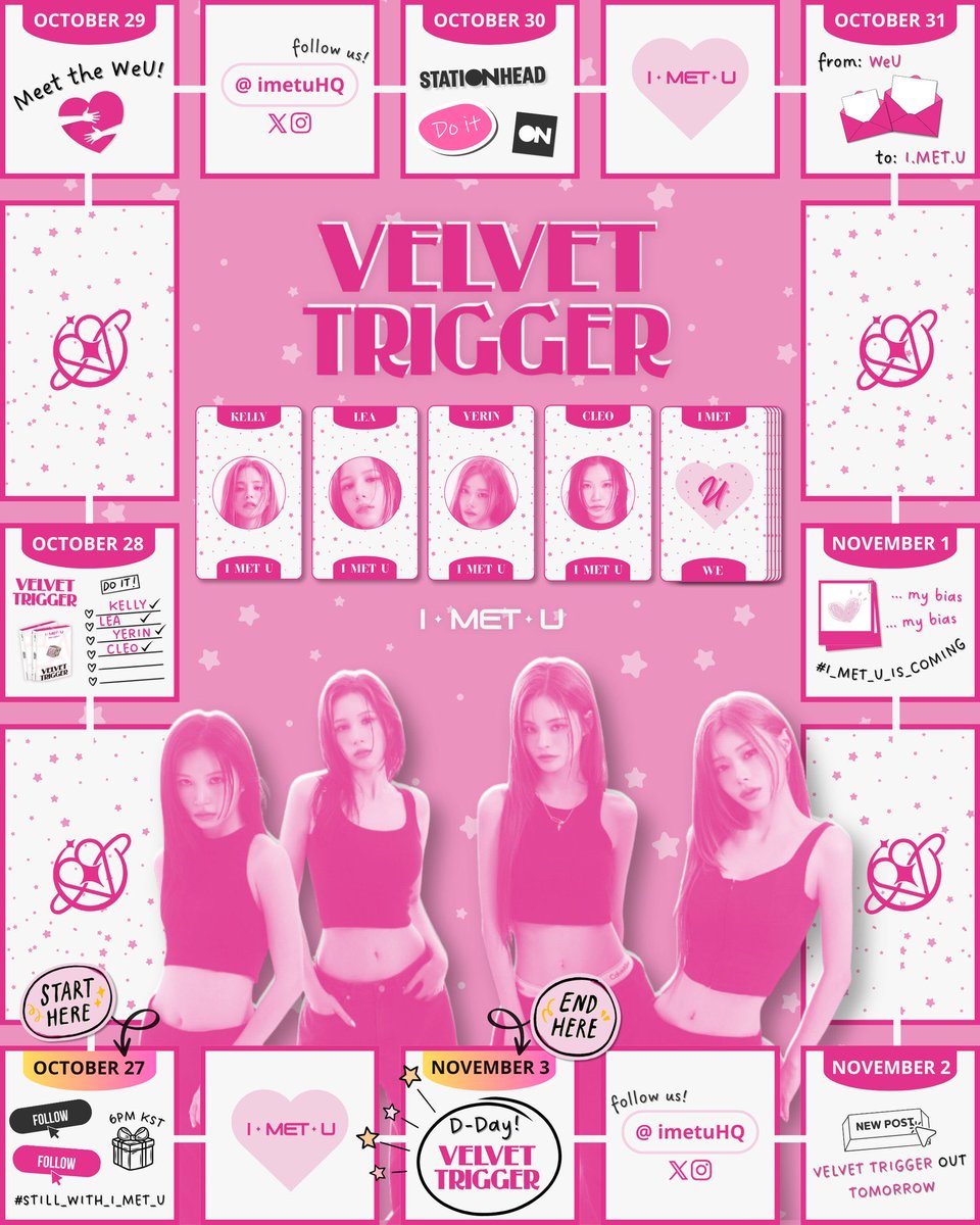 imetuHQ's tweet photo. WeU, are you ready to have fun? 😉🎲

We have prepared a series of activities before we finally get to meet I.MET.U. Wait for the posts every 12 NN/PM (KST) starting on 10/27 &amp; come aboard! The voyage begins! 💘🌅

#I_MET_U #아이멧유
#STILL #VELVET_TRIGGER
@official_IMETU https://t.co/OE0TN7ibCn