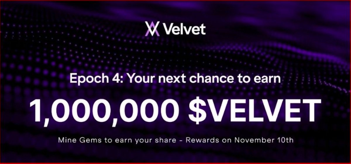 0x_NFTOG's tweet image. Gems campaign on @Velvet_Capital will end on 10th November
 
1M $VELVET rewards up for grabs, $200K at current price level

You can mine gems daily for staking, trading, referring on their platform

If you staked $VELVET make sure to claim your gems daily