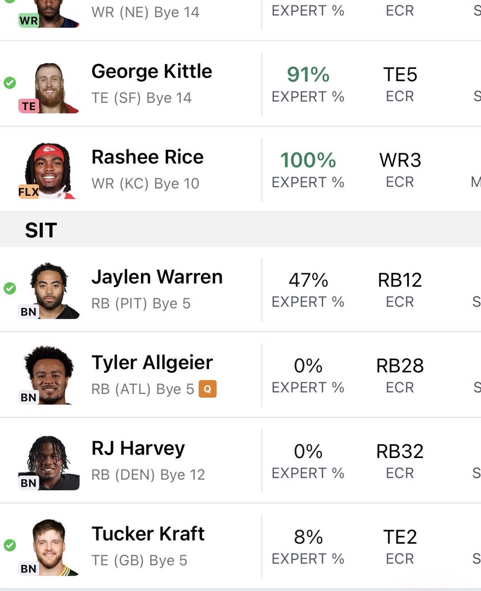 SlomoShenberger's tweet photo. @FantasyPros  am I using the app wrong?
It’s telling me to SIT this week’s TE2 and start this week’s TE5. https://t.co/uqGHbh2Agm