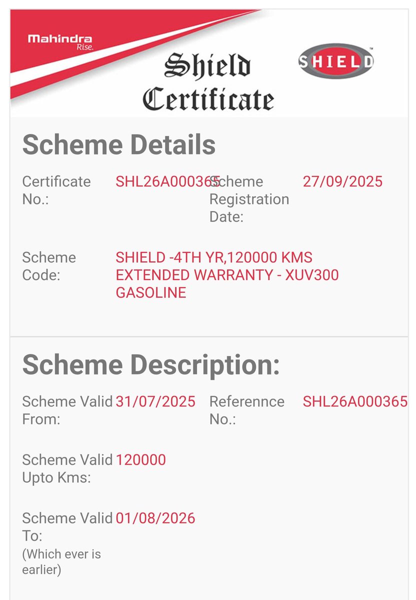 ShashiInfosec's tweet image. @MahindraRise @vijaynakra @anandmahindra

Renewed my XUV300 extended warranty (Cert: SHL26A000365) via Mahindra app, paid ₹10,854, but still not updated at service centre.

No resolution after multiple follow-ups.

Please fix this or refund.
#Mahindra #XUV300 #MahindraService