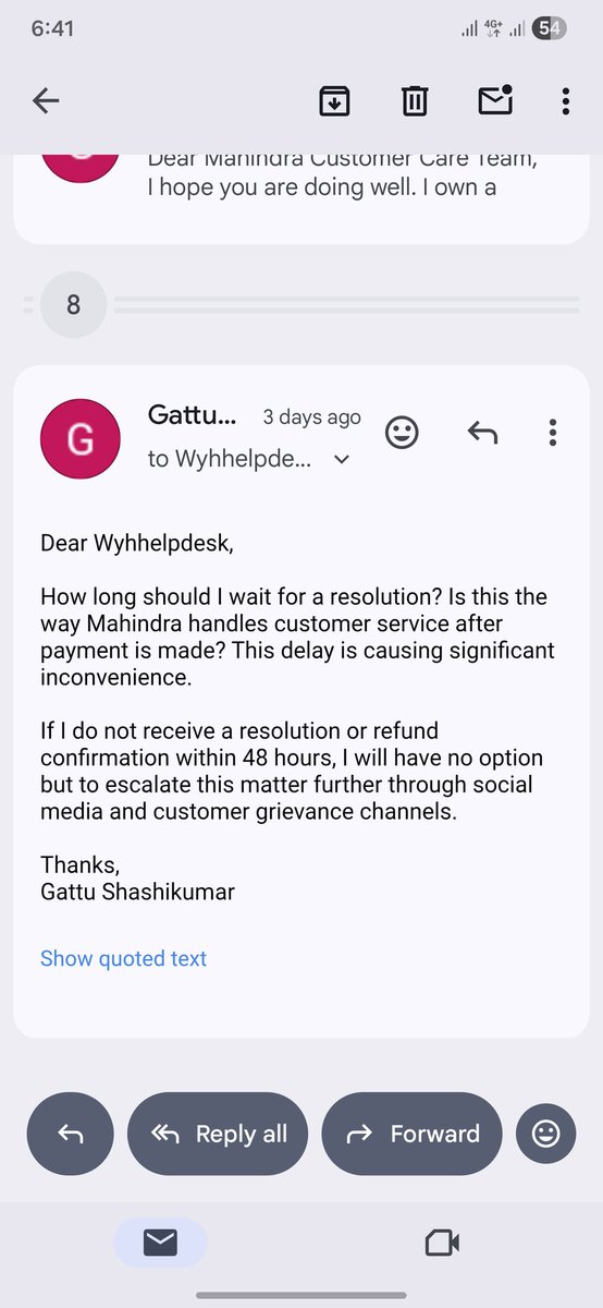 ShashiInfosec's tweet image. @MahindraRise @vijaynakra @anandmahindra

Renewed my XUV300 extended warranty (Cert: SHL26A000365) via Mahindra app, paid ₹10,854, but still not updated at service centre.

No resolution after multiple follow-ups.

Please fix this or refund.
#Mahindra #XUV300 #MahindraService