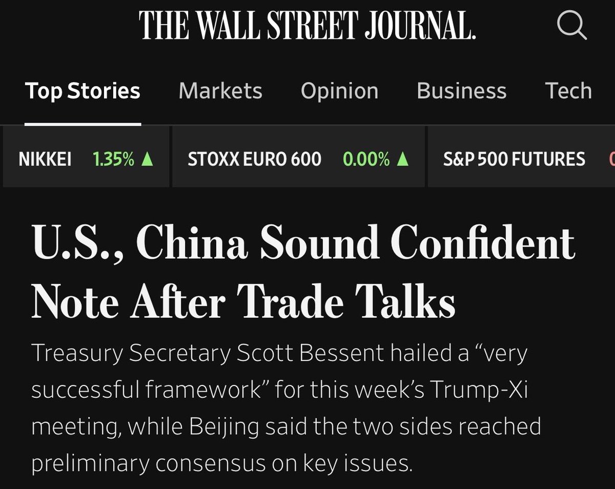elerianm's tweet photo. Multiple media outlets report that the US and China are nearing agreement on a trade deal which, according to Treasury Secretary Bessent, would lift the threat of 100% tariffs on Chinese goods next week and ease the flow of rare earth exports from China, among other things — this as the European Union announces it is ready to retaliate against China for limiting such exports.
#economy #trade #china #eu #markets #tariffs #rareearth #markets